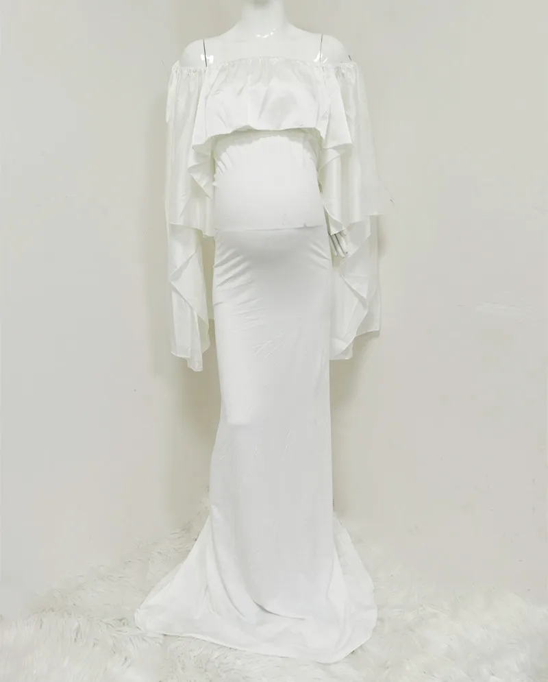  2 Pcs Shawl Dresses Sets White Maternity Dress Photography Gown Pregnancy Photo Shoot