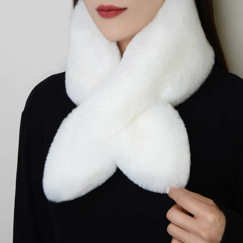Women Winter Faux Fur Scarf Female Warm Thicken Rabbit Fur Scarves Fur Grass Tippet Solid Color Neckerchief