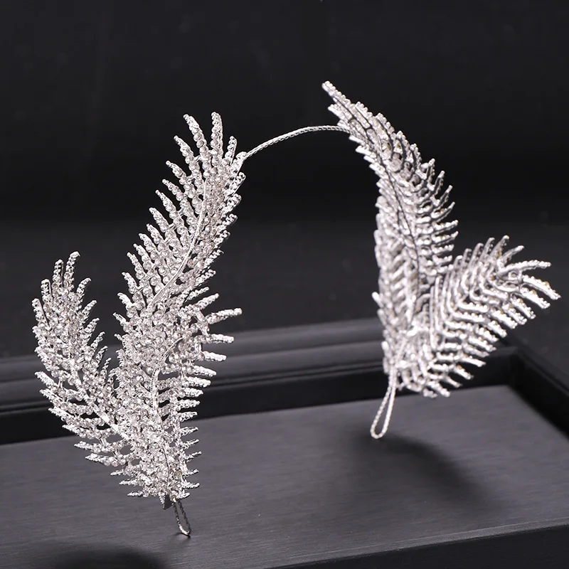 Feather Crown Hair hoop rhinestone Bride Crown headwear Wedding ornament