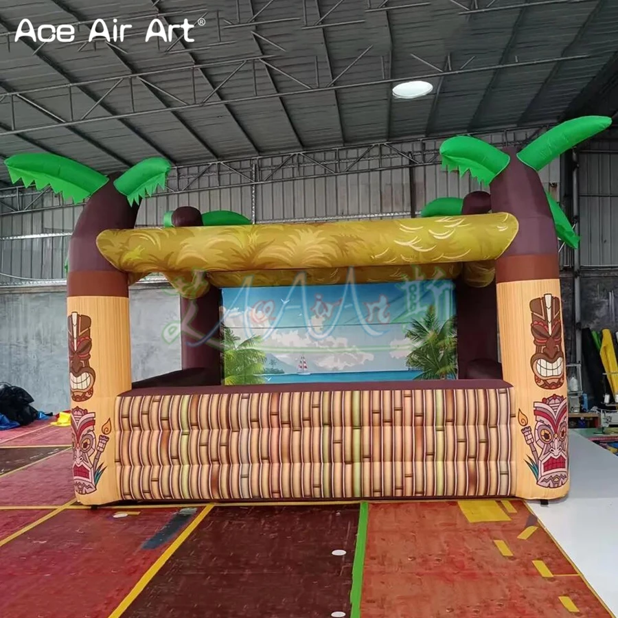 3mLx2.5mHx3mH Outdoor Portable Inflatable Tiki Bar Booth for Backyard Beach Party Event Serving Inflatable Pub Tent