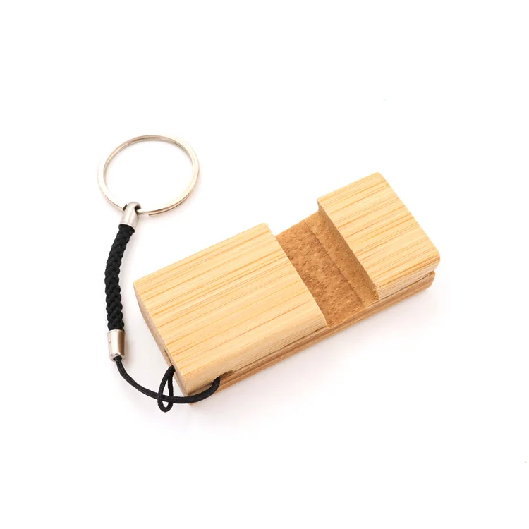 wholesale natural eco friendly bamboo mobile phone holder Keychain mobile phone stand