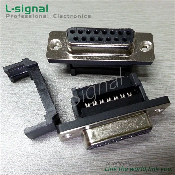 Black IDC Flat Cable Type D Subminiature D Sub 15 Pin Socket Connectors