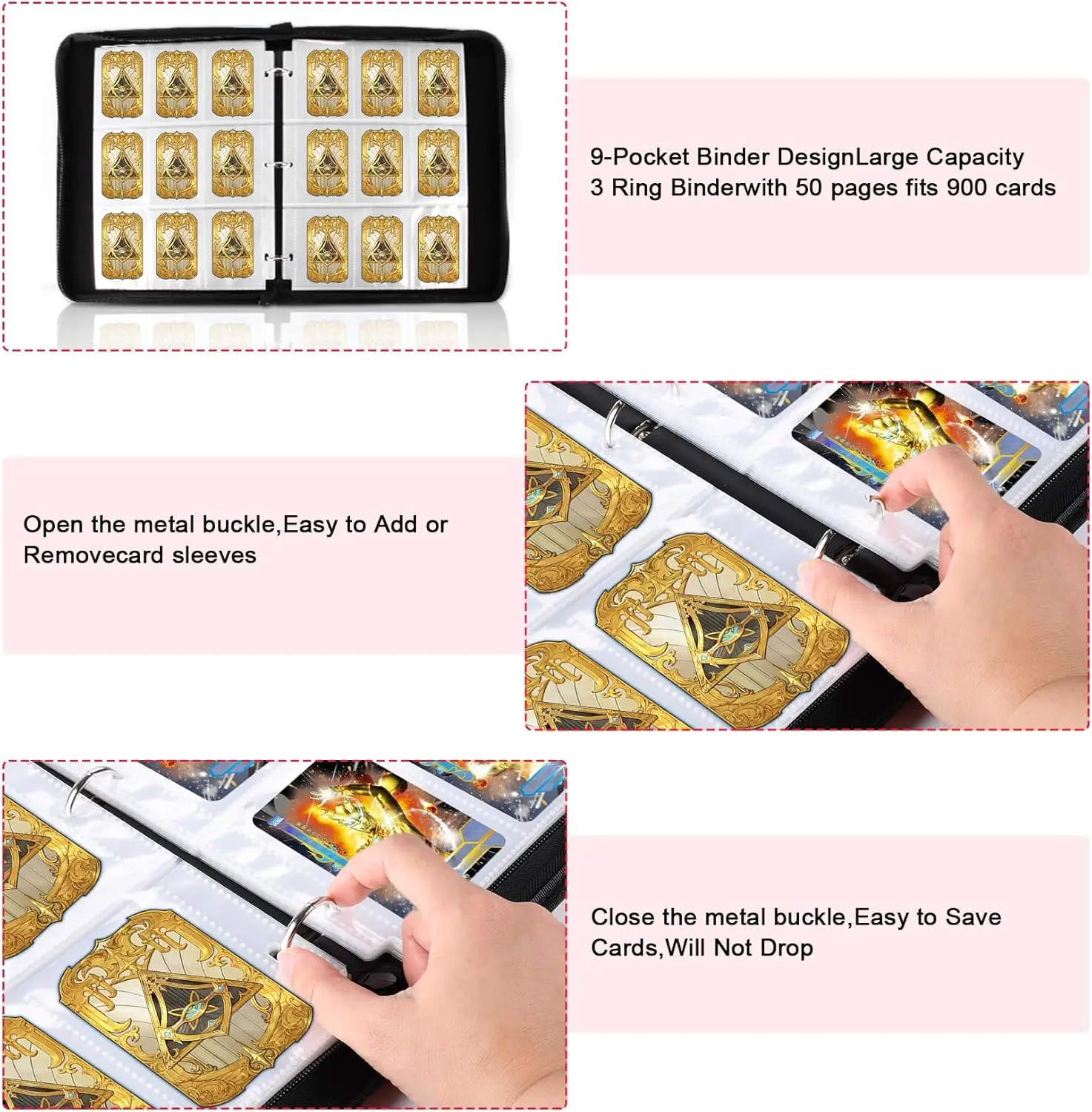 Wholesale 4 Pockets Pokemo Ned Folders Trading Card Binder Storage Leather Zipper Card Collection Book 9 Pocket Card Binder