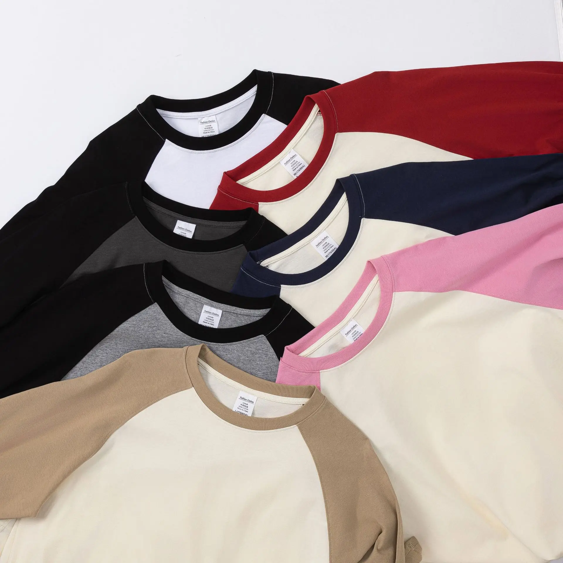 MT2534 Top Sellers Wholesales Custom Color Block Raglan Sleeve 250g 100% Cotton Long Sleeve T-Shirts For Men