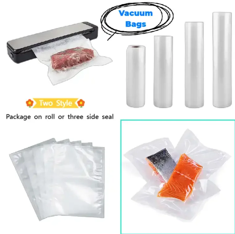 Перерабатываемые тисненые нейлоновые пластиковые упаковочные вакуумные пакеты для хранения продуктов в рулонах дома