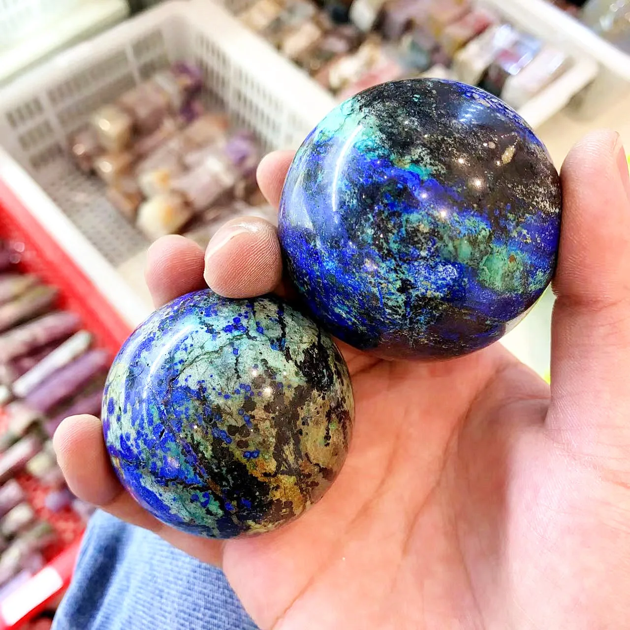Natural Energy Crystal Mineral Blue Malachite Sphere Polished Azurite Ball for Healing Decorate