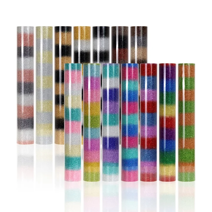 Custom Textile T Shirt Rainbow Glitter Thermal Press Vinyl Rolls HTV Film Heat Transfer Vinyl For Tshirt Clothing Logo