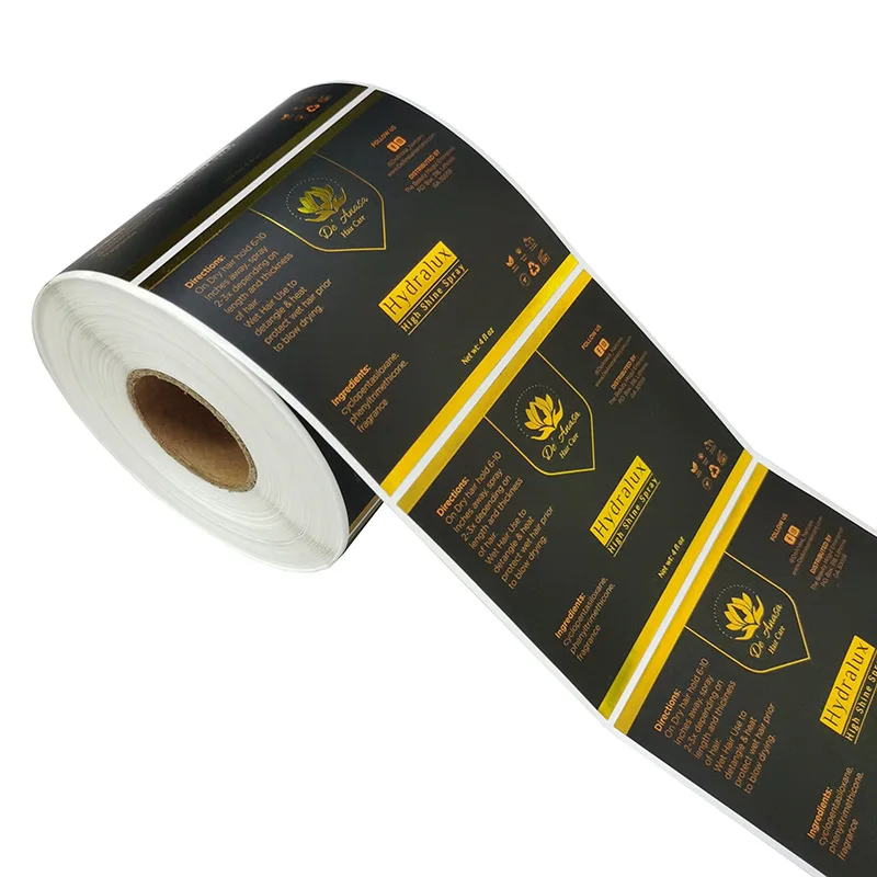 Custom design vinyl sticker roll private logo matte black gold foil printing paper stickers print label