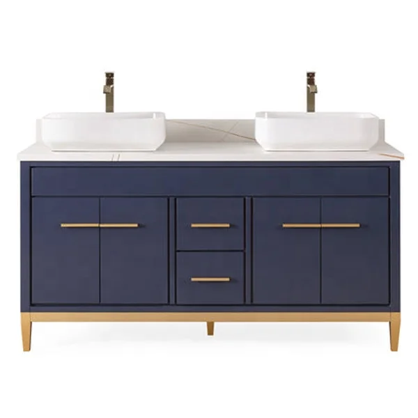 Хорошее качество, 60 дюймов, двойная раковина, раковина для ванной комнаты с белым спеченным камнем, шкафчик для ванной комнаты