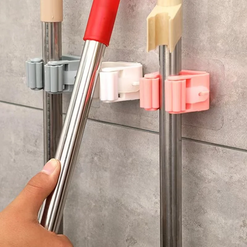 Mop Broom Holder Self Adhesive Mop Grip Storage Holders Wall Mounted Broom Hanger Tool Organizer Rack for Kitchen Garden