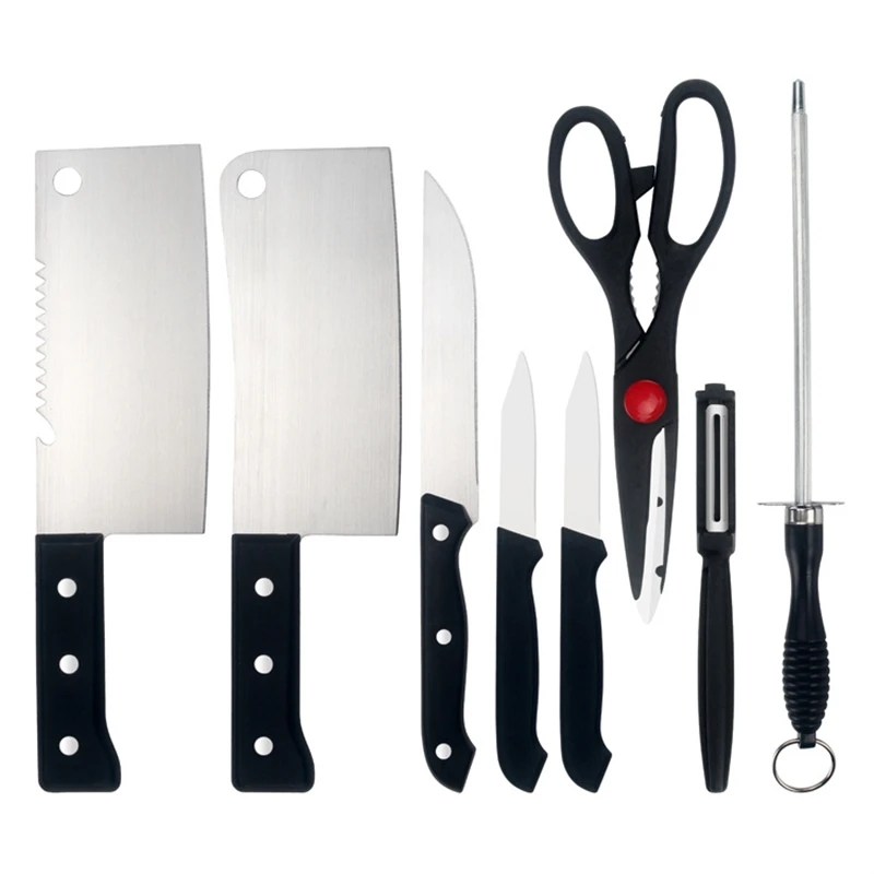 Popular Wholesale Kitchen Knife Set Double-sided Suction Knife Sets Stainless Steel 8-piece Business Modern Cookware Set 8piece