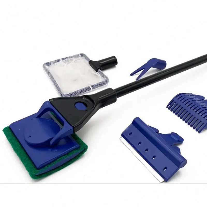 5 in 1 Aquarium Cleaning Tools Aquarium Tank Clean Set Fish Net Gravel Rake Algae Scraper Fork Sponge Brush