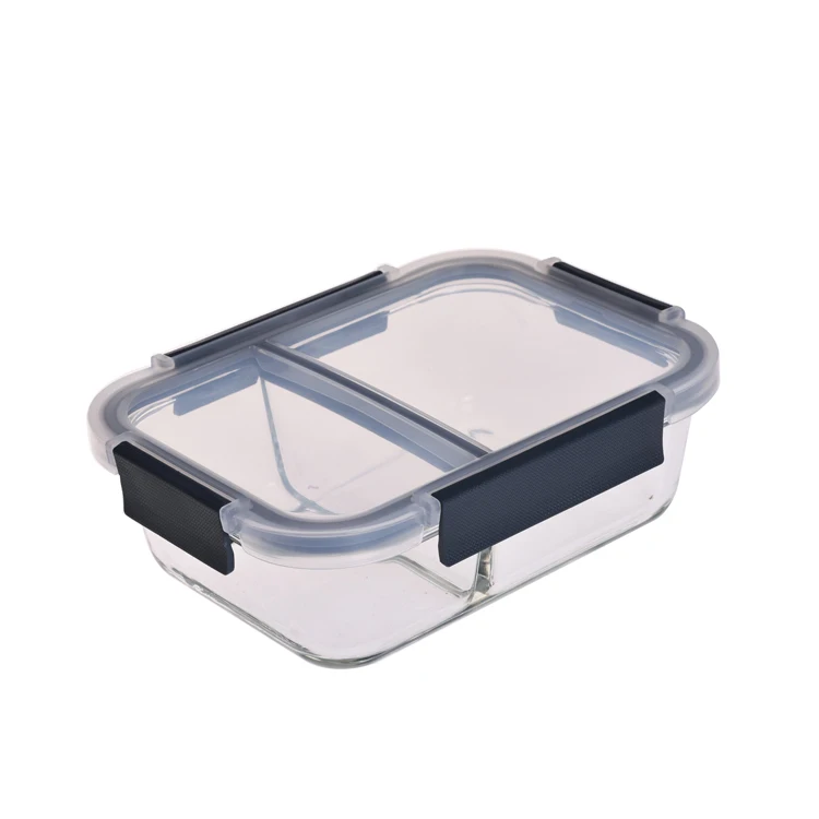  Стеклянный Ланч-бокс bento с 2 отделениями безопасный для микроволновой печи герметичный стеклянный