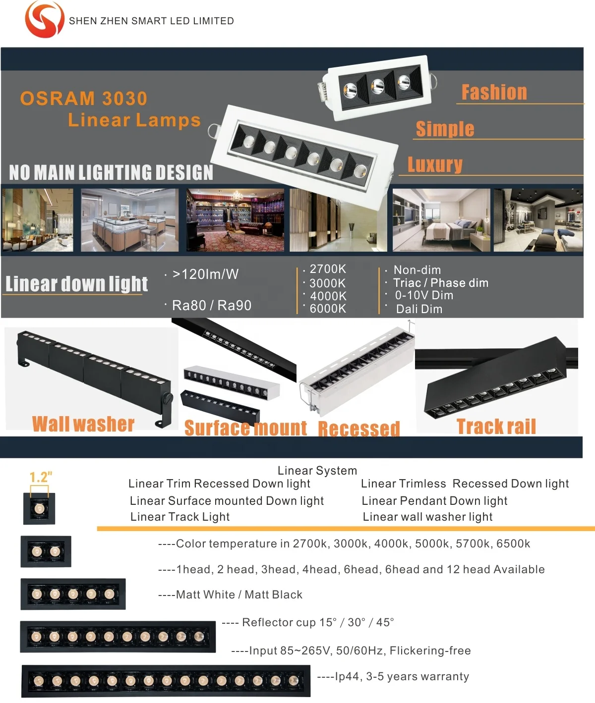 aluminum ceil recessed mounted laser blade led light linear high lumens 5*2W 10*2W 15*2W indoor business office spot down light