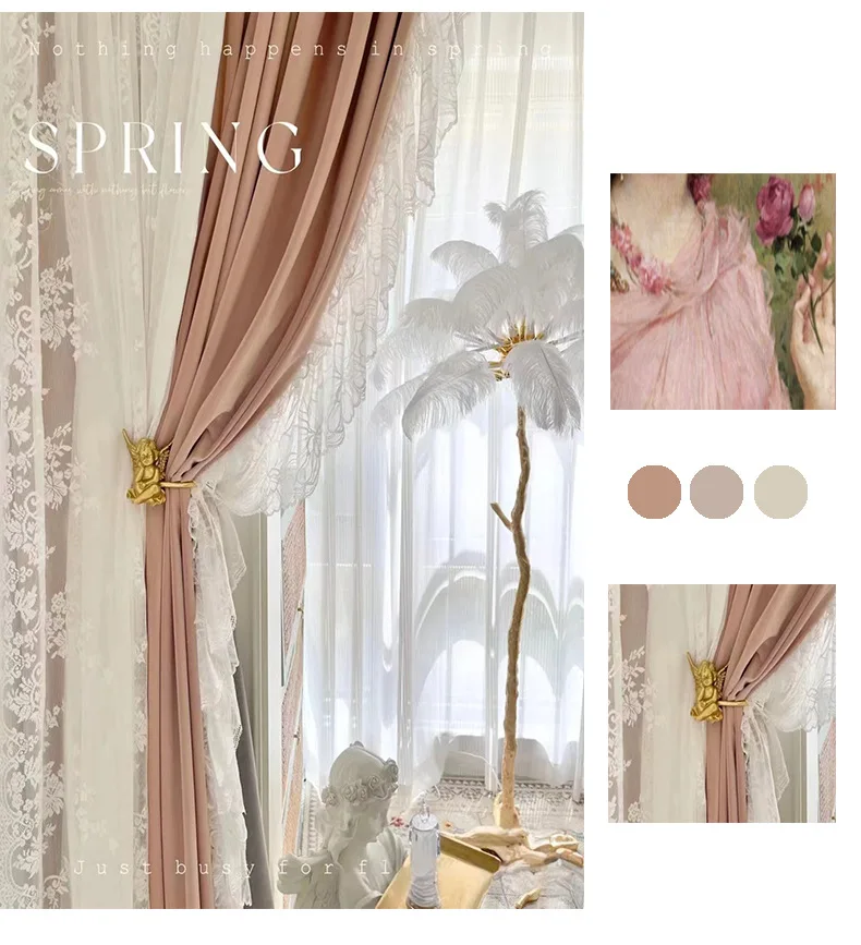 Top Luxury French Curtain Customized Romantic Trim Court Rococo Lace Velvet Curtains & Drapes for living room bedroom