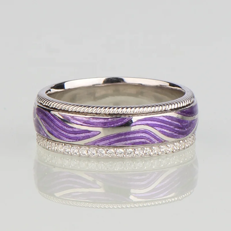 Customized Vintage Exotic Solid 925 Sterling Silver Light Luxury Designer Leopard Textured Damascus Style Enamel Ring For Women