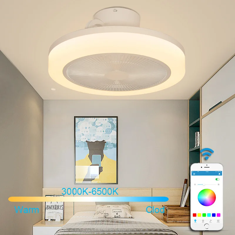 Modern RGB LED Ceiling Fan Light Music RGB Voice Control Colorful Dazzling Smart Home Lights Switch Led Ceiling Fan