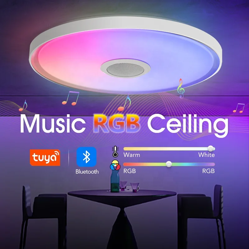 220V RGBW TUYA Bluetooth Music Controlled Smart LED Ceiling Light Living Room minimalist style white shade app including horn