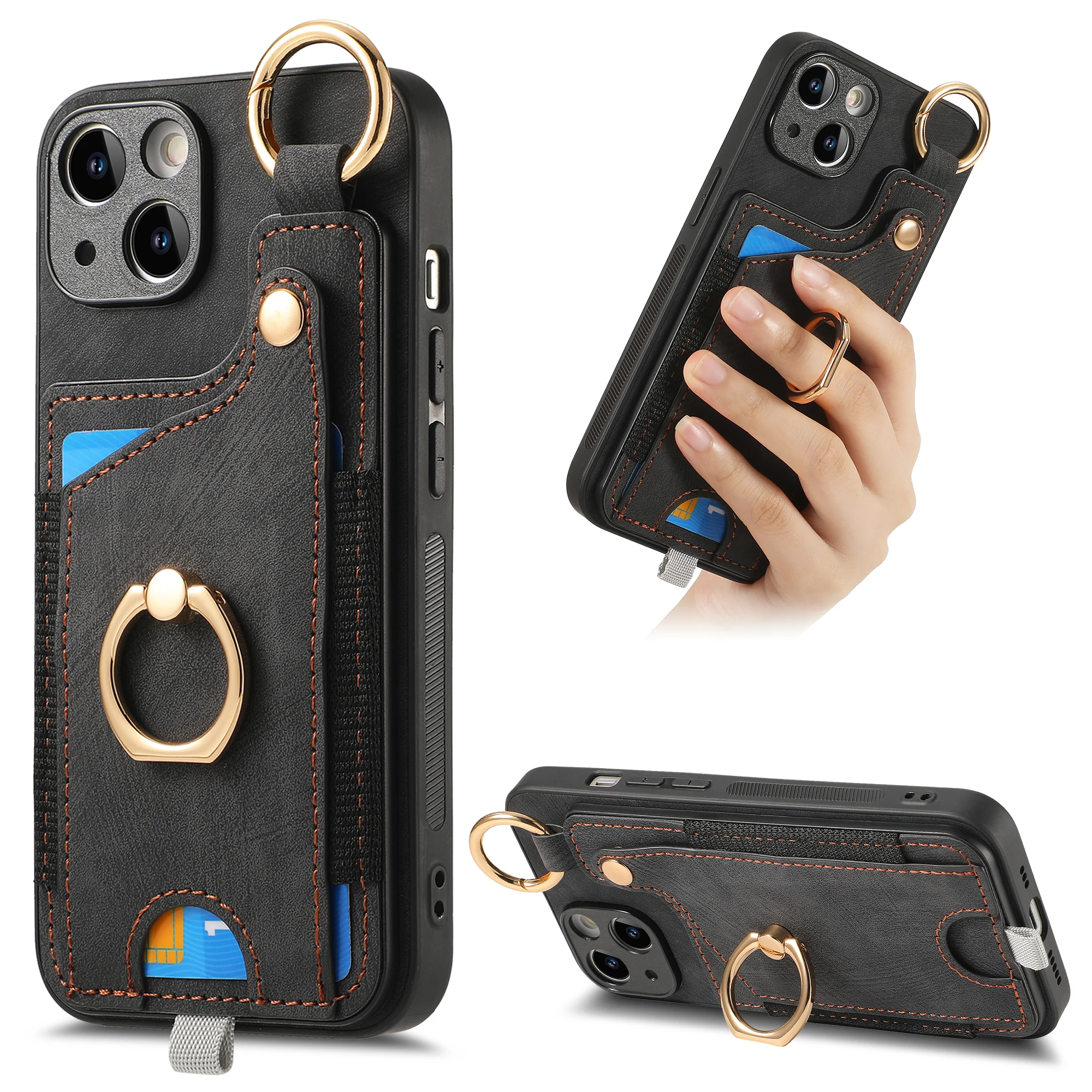 2024  Business Style High-end Leather Cover Magnetic Adsorption Solid Color Precision Hole Anti-drop Phone Case