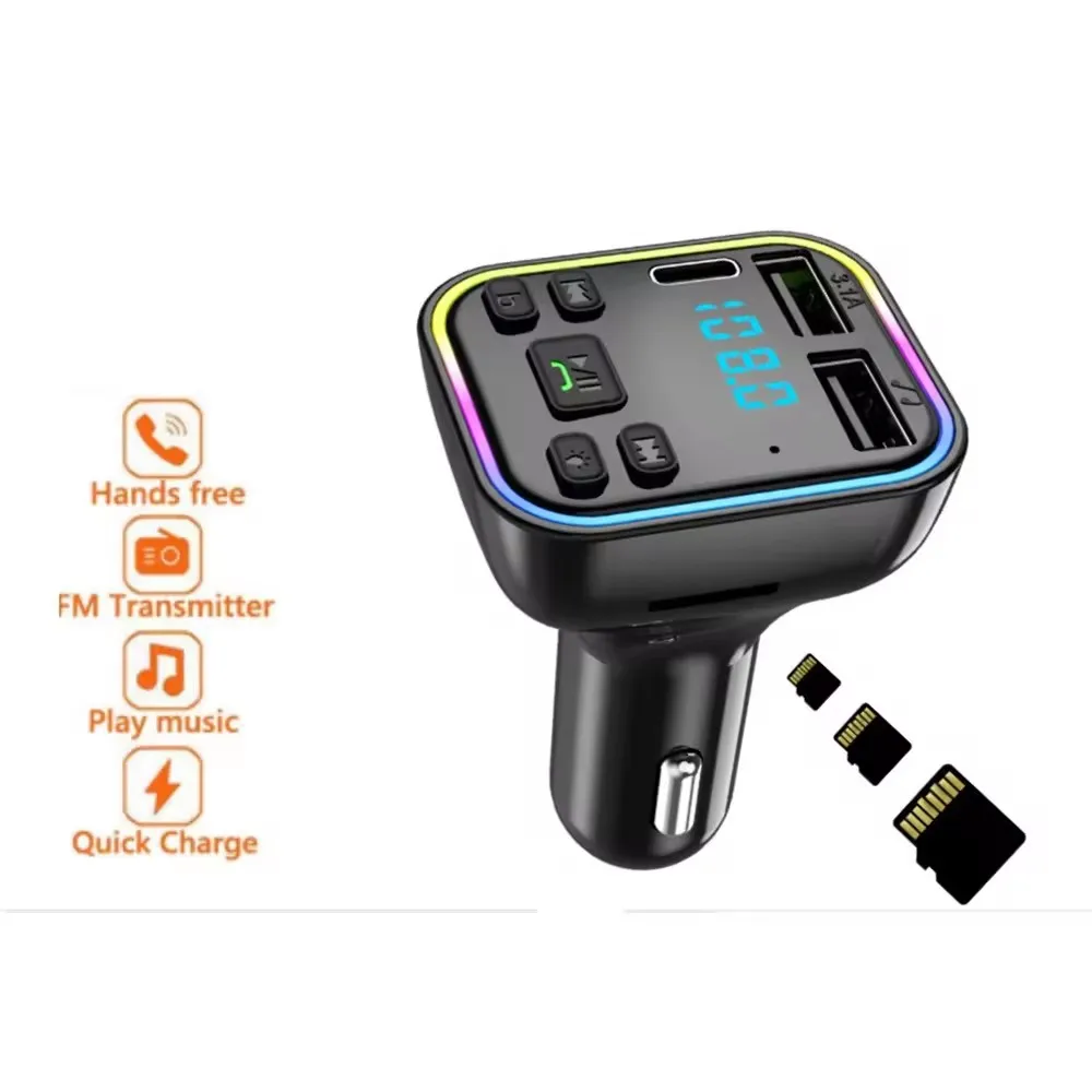 Upgrade Your Drive Tech: RGB Car MP3 Player Kit FM Transmitter - Bluetooth Faster Charger  Type-C  USB Audio