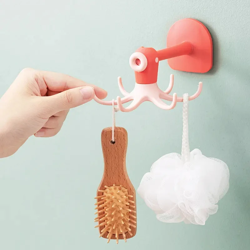 360 Degree Rotatable Kitchenware Storage Holder Creative Sticky Wall Hooks Punch Free Organizer Hanger
