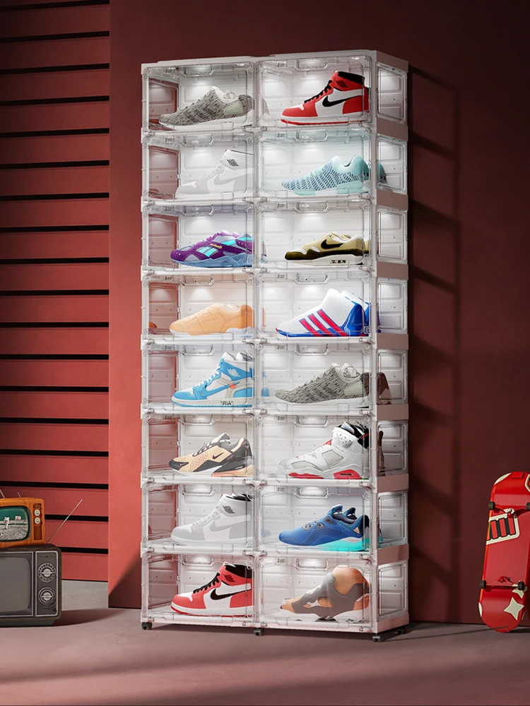 Free Sample Shoe Organizers Storage Box Magnetic Drop Front Foldable Acrylic Shoebox Transparent Stackable Plastic Shoe Box