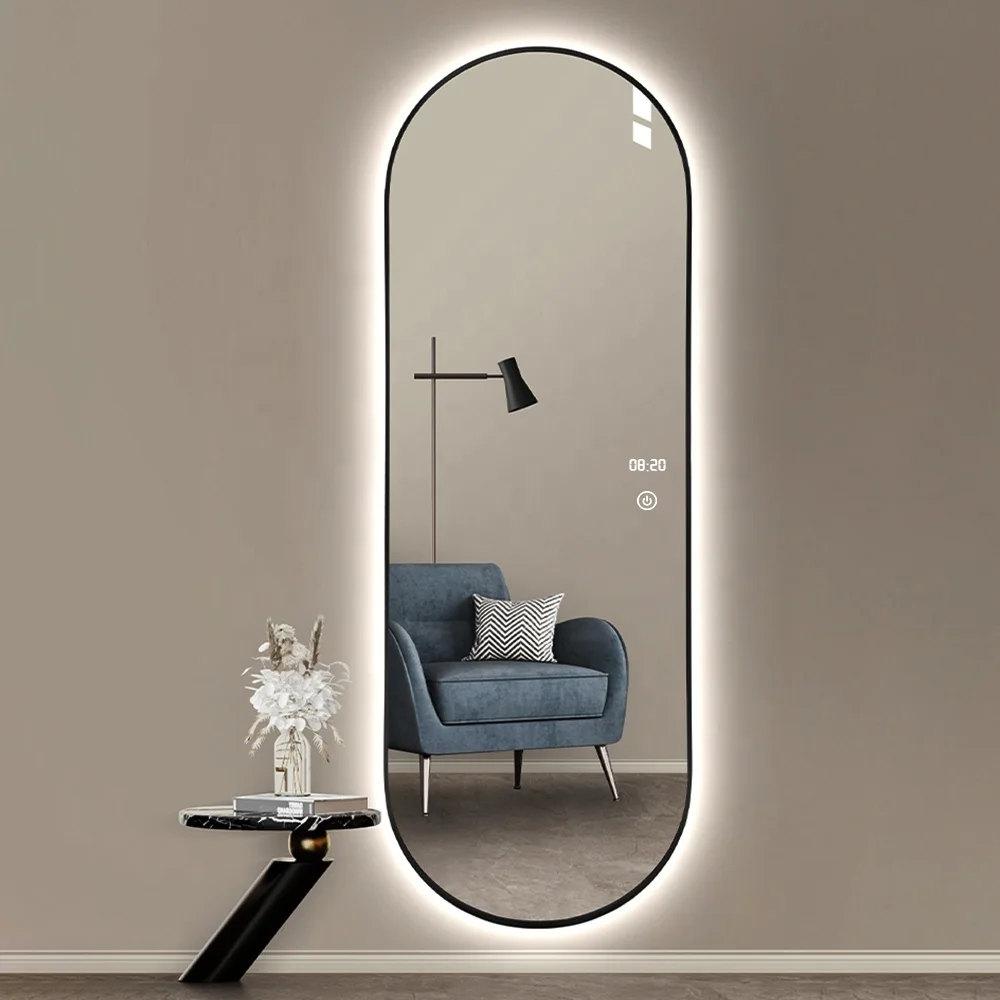 Hot sale full body floor dressing touch switch backlight metal framed vanity mirror with lights bathroom