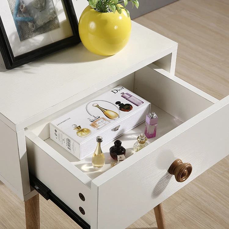 
White Storage Drawer Solid Wood Legs Bedside Table Home Furniture Nightstand Sidetable Bedroom Bedside Table 