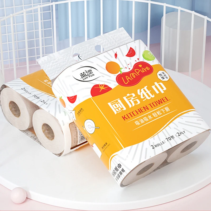 Lampure kitchen paper standard roll disposable oil cleaning paper towel virgin bamboo pulp tissue paper strong absorbent OEM