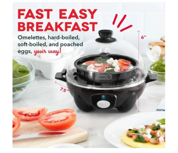 6 egg capacity electric egg pan for boiled poached scrambled or omelette with automatic closing function