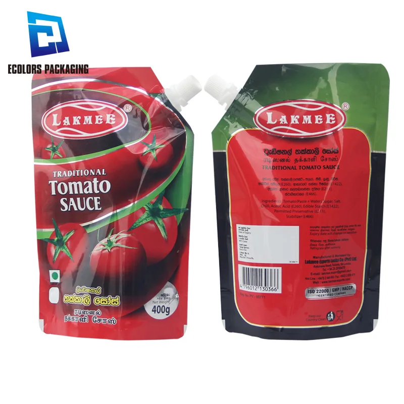 400g Custom Printed Doypack Packing Tomato Sauce Plastic Squeeze Aluminum Stand Up  Bag Pouch With Spout