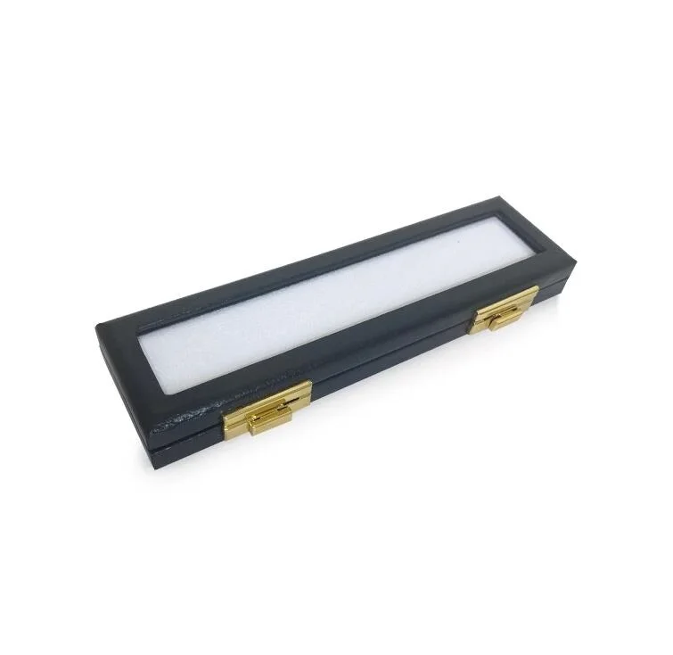 2023 New large capacity black patent leather glass box with lock transparent color treasure box skylight box color stone ring fa