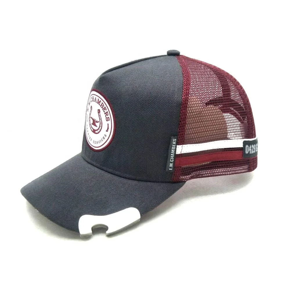 Custom 100% cotton/mesh embroidery swen-on badge trucker caps with bottle opener