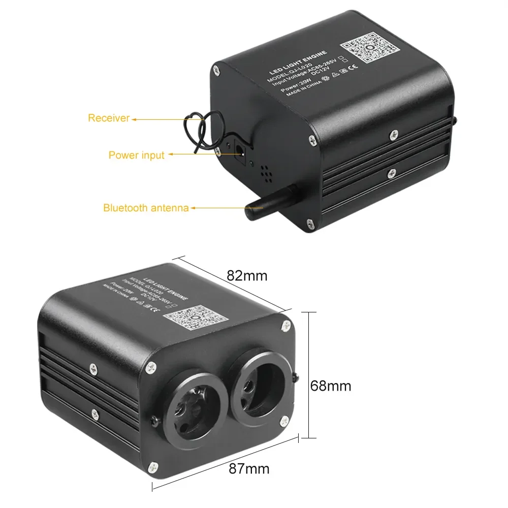 20W Bluetooth Twinkle Flashing LED Optical Fiber Star Ceiling Lamp With APP Mode Two-color Double-head Light Source