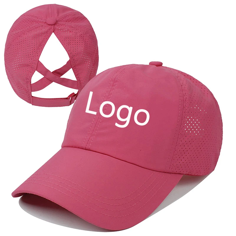 Оптовая продажа регулируемая быстросохнущая бейсболка для рыбалки летняя Молодежная Женская Бейсболка с перекрещивающимися хвостиком