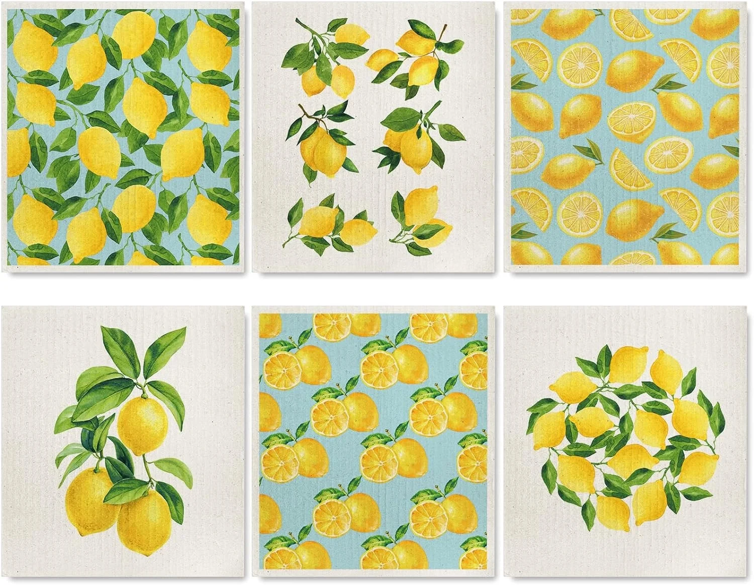 Wholesale Custom Printed Biodegradable Kitchen Cleaning Dishcloth Lemon print Cellulose Sponge Cloth Swedish Dish Cloth