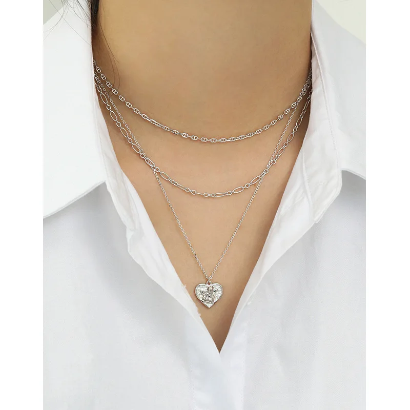 Korean version of ins niche Dongdaemun heart-shaped angel female versatile love clavicle chain S925 sterling silver necklace