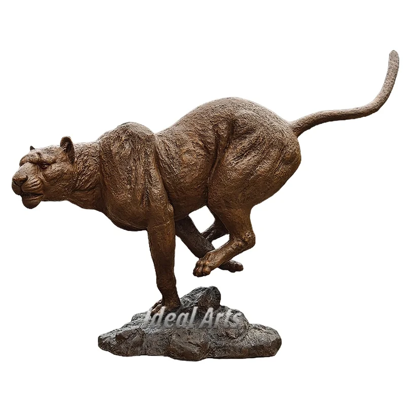Ideal Arts Outdoor garden life size leopard sculpture bronze cheetah Panther sculpture statue for sale