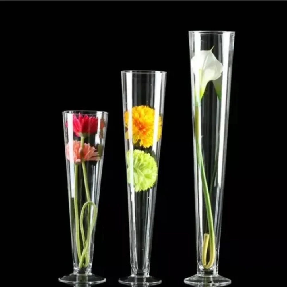 Aeofa Transparent glass vase conical Wedding Guide Table Vase goblet hydroponic vase