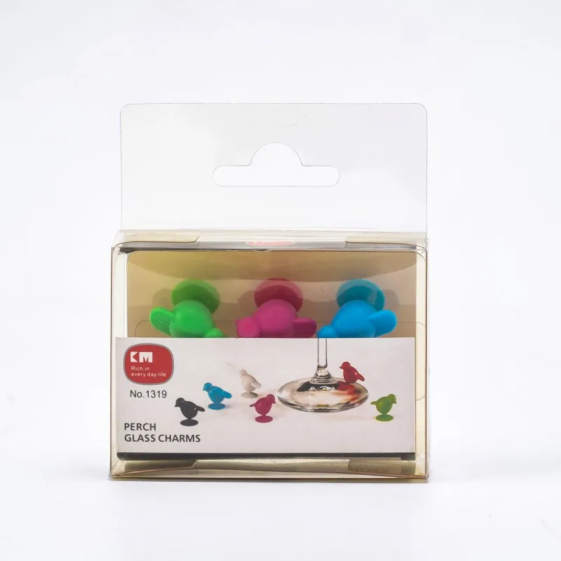 Creative Red Wine Cup with Silicone Bird Logo and Color Label 6PC PVC Box Modern Bar Accessories Sustainable Wine Glass Marker