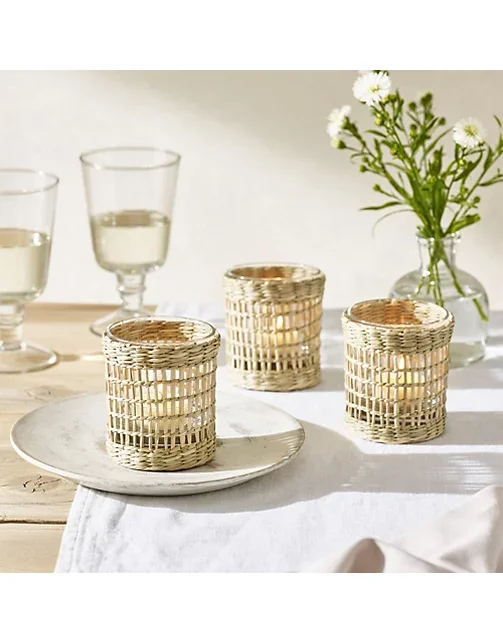 Best Selling Natural Seagrass Candle Holders Lanterns and Candle Jars OEM Designs Customized Bamboo Lantern Decor Home Handmade