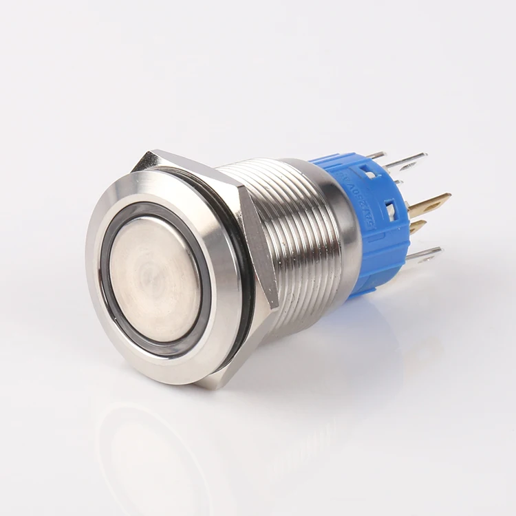 19mm Flat round Head 15a Brass Nickel Ring Led Latching Led Push Button Switch 15a 125vac