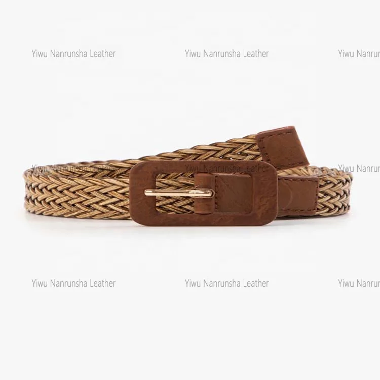 Manufacturer Custom Wholesale Design Stretch Knit Web Woven PU Leather Fabric Belts Women Candy Color Braided elastic Belt