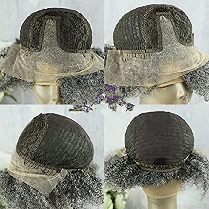 Short curly haircuts Salt and pepper grey bob wigs gray human hair  hd lace closure frontal wig