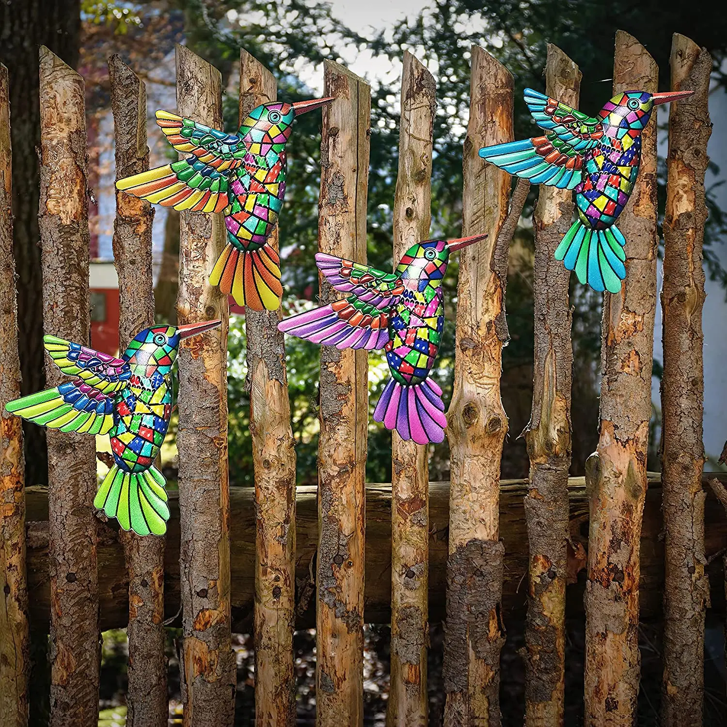 Metal Hummingbird Wall Art Decor - 3D Outdoor Bird Garden Wall Decorations, Iron Art Sculptures Ornaments Hanging for Fence