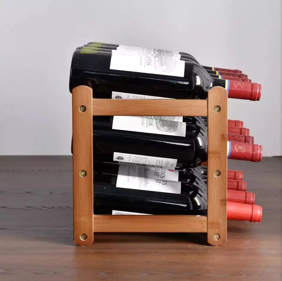 Customized High Quality 4 Tiers 16 Bottle Free Standing Bamboo Wine Glass Rack Table Top Storage Wall Wooden Wine Rack