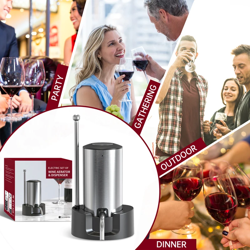 Fast Delivery Portable USB Charging Smart Electric Wine Aerator and Dispenser with Base