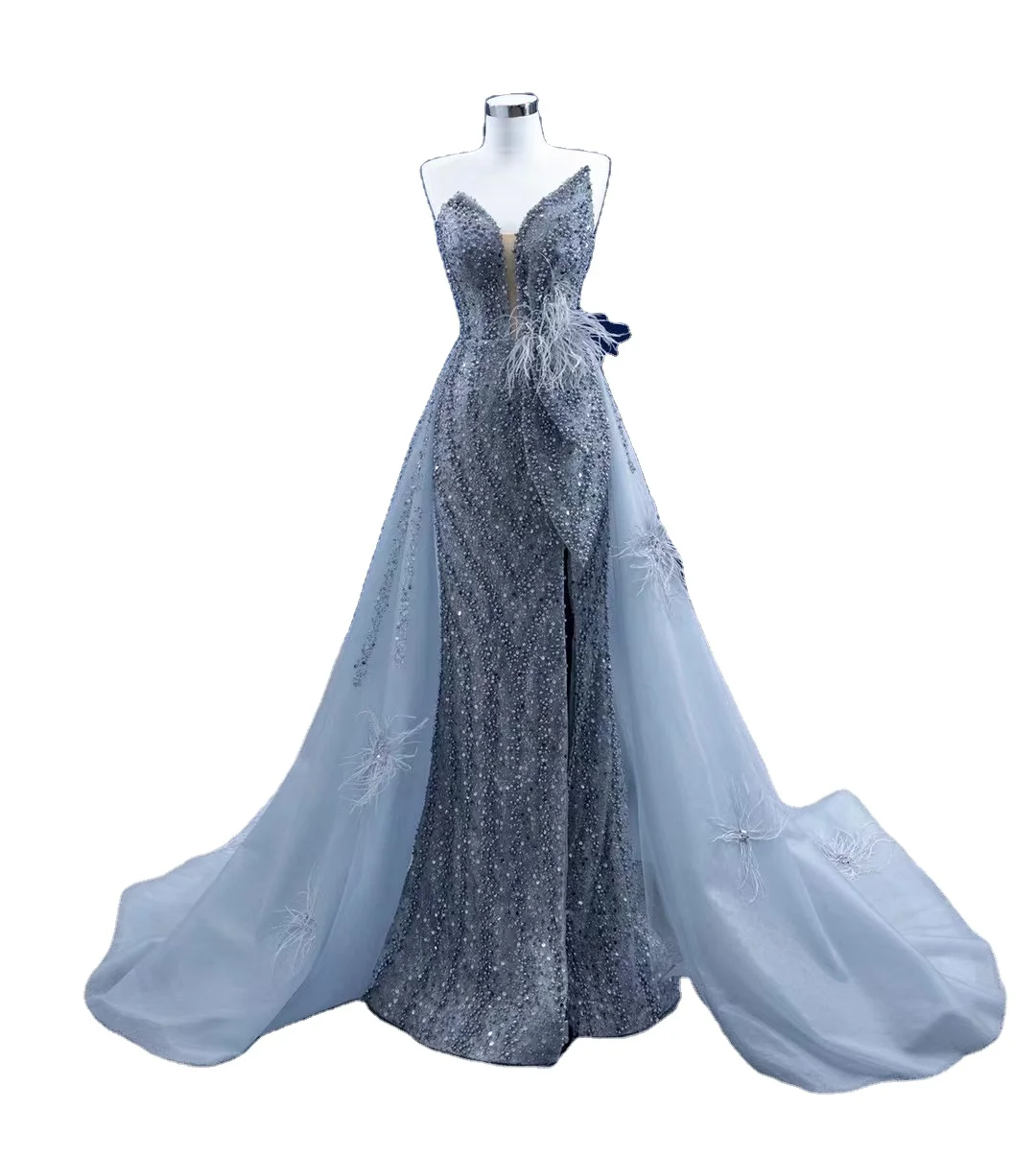 Feishiluo New Vintage V-Neck Sleeveless Beaded Mermaid Bridal Gowns Court Train  Long Mermaid Wedding Dress