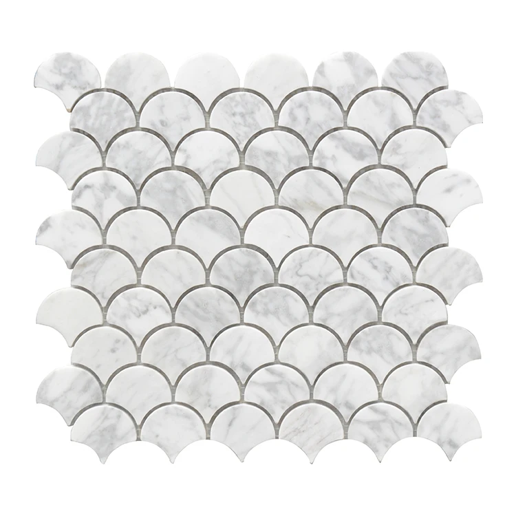 
Italian Bianco Carrara White Marble Fish Scale Mosaic Tile 