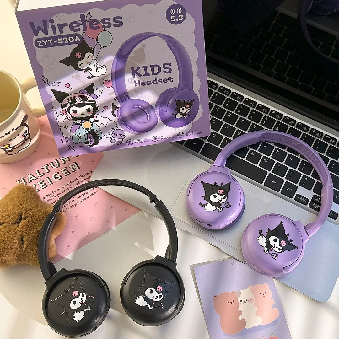 Sanrios Kuromi Bluetooth Headphones Cute HK Cat Wireless Earphones Stereo Sound Noise Reduction Earbuds Anime Cartoon Gifts